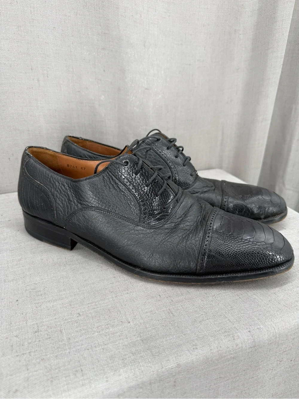 Magnanni Peter Huber Mens Shoes 8761 Genuine Ostrich Peccary Black Lace Up 13